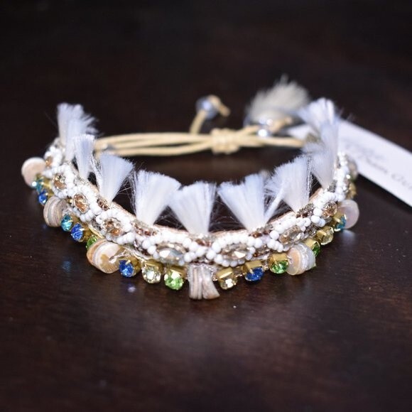 Deepa Gurnani Handmade Cotton Bracelet Boho Beaded India Ethnic Statement - Picture 7 of 15